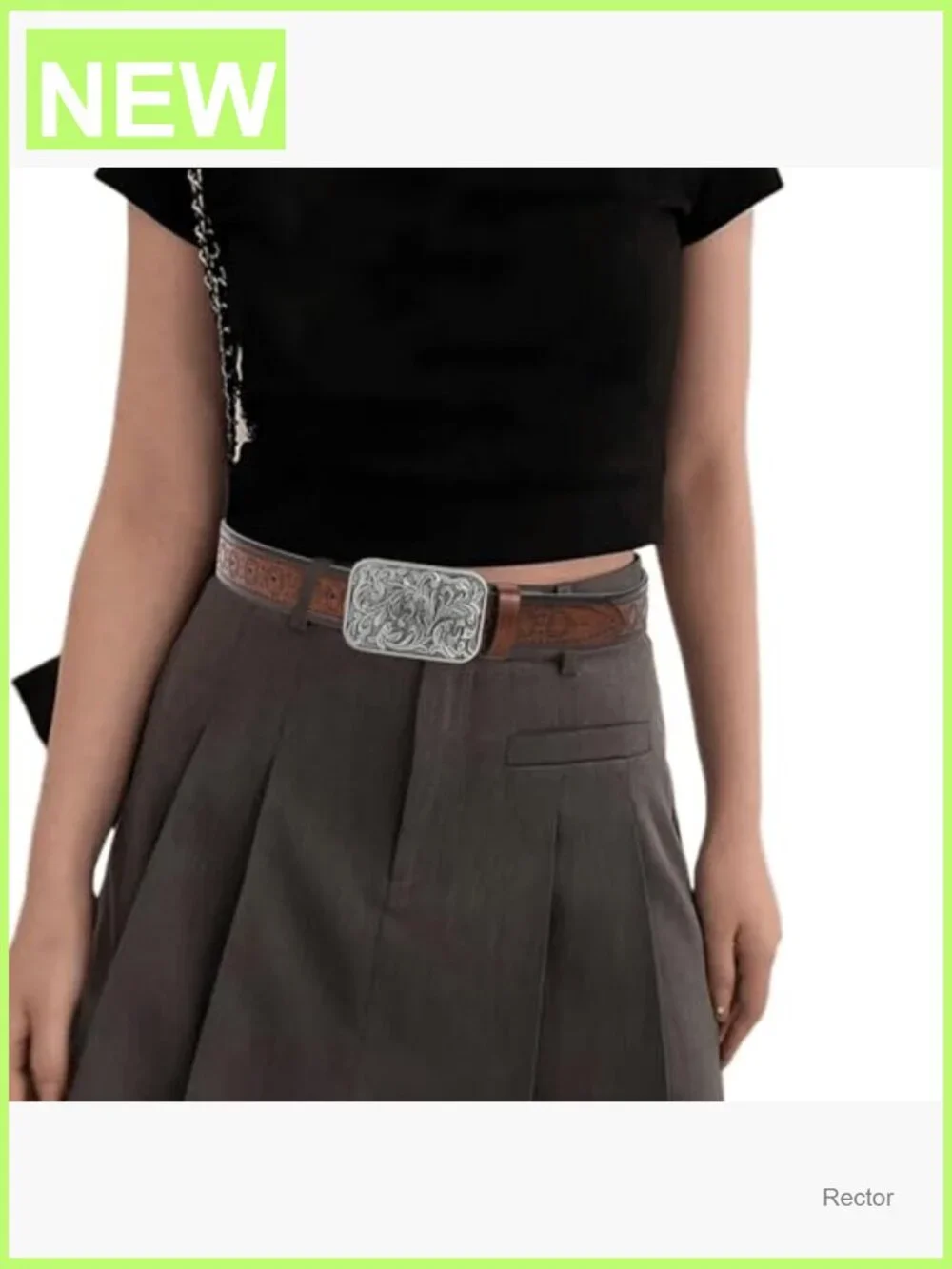 Western Cowboy Embossed Leather Belt with Retro Engraved Buckle for Jeans